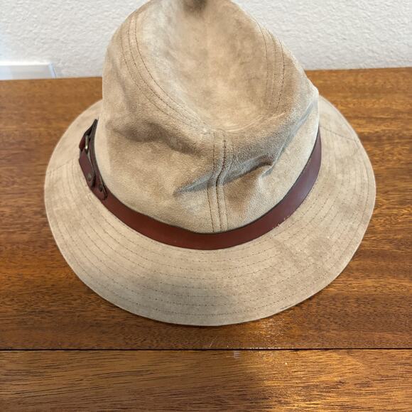 Eddie Bauer Hat Cowboy Strap Back Large Tan Brown Suede Leather Outdoor Mens - Picture 6 of 12